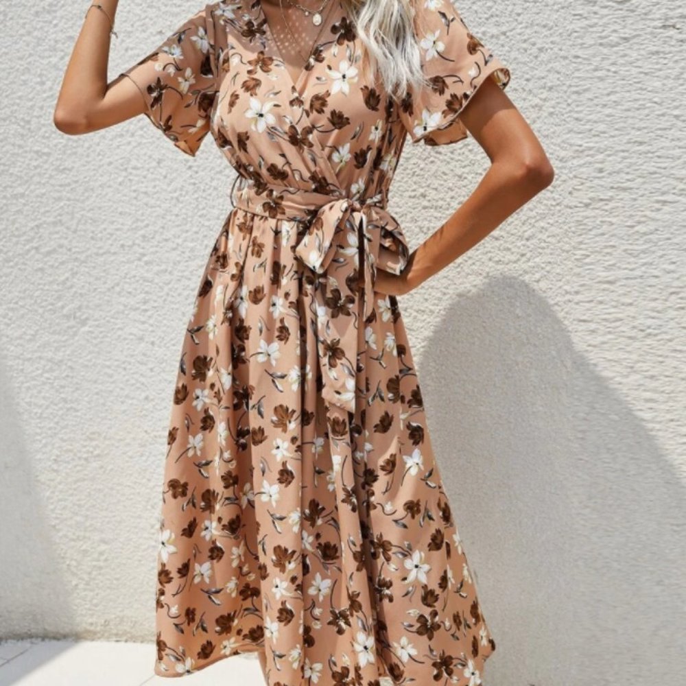 Shein Flutter Sleeve Belted Dress